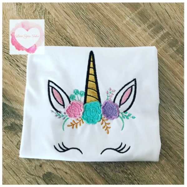 Embroidered unicorn face design