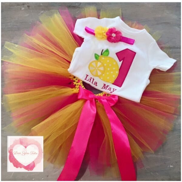 Embroidered Pink lemonade numbered tutu set