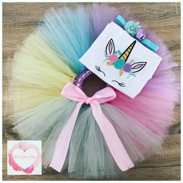 Embroidered Unicorn face tutu set