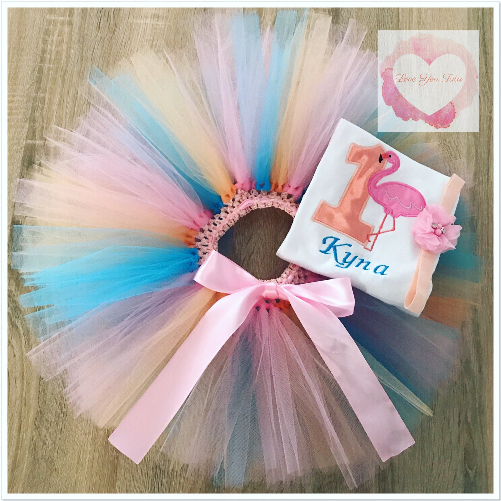 Embroidered flamingo tutu set