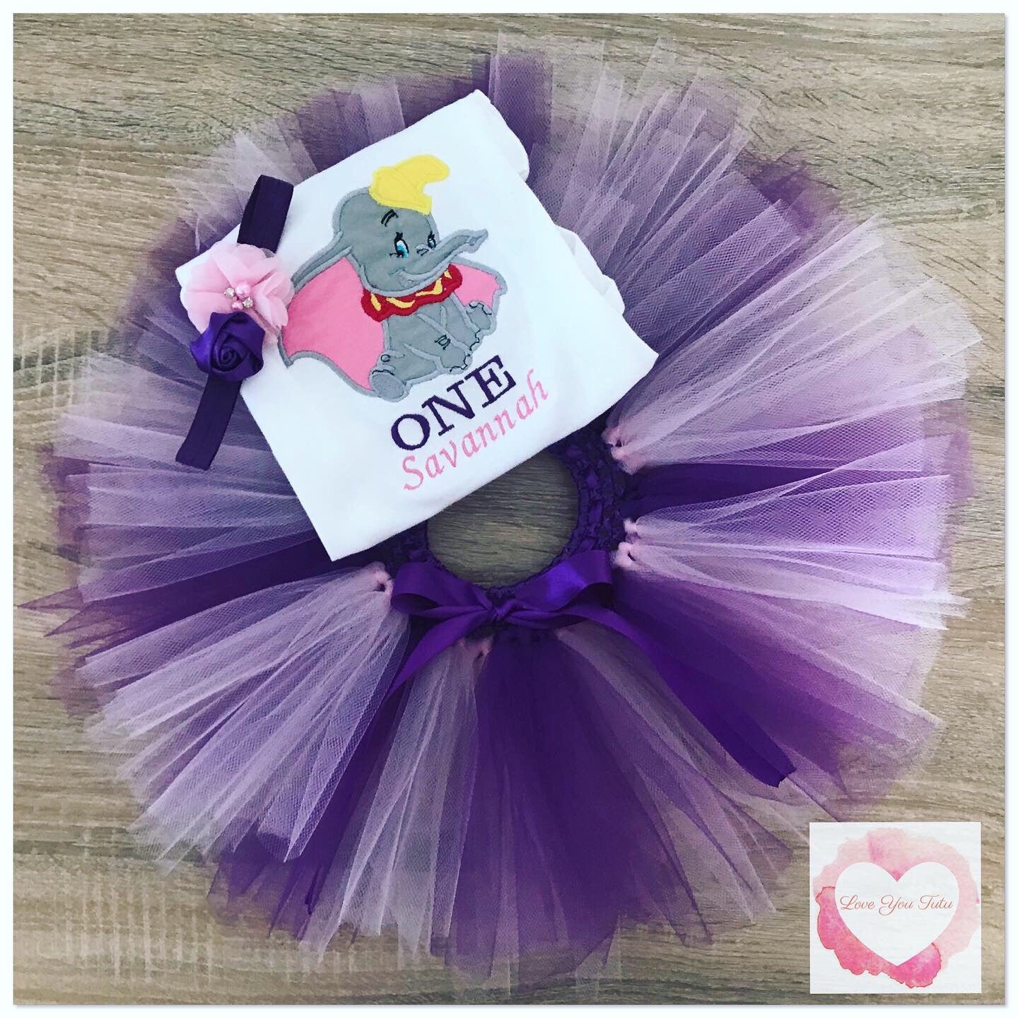 Embroidered elephant tutu set