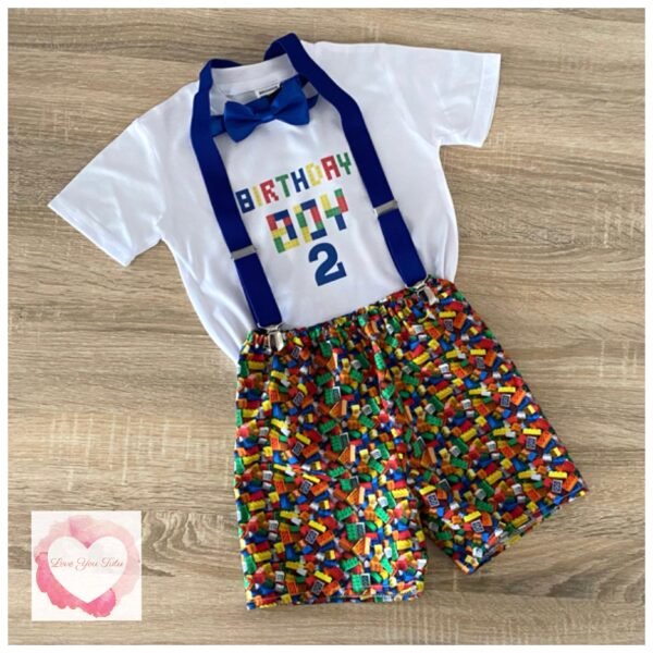 Bricks 2nd birthday 3 piece shorts set size 2- ready to ship