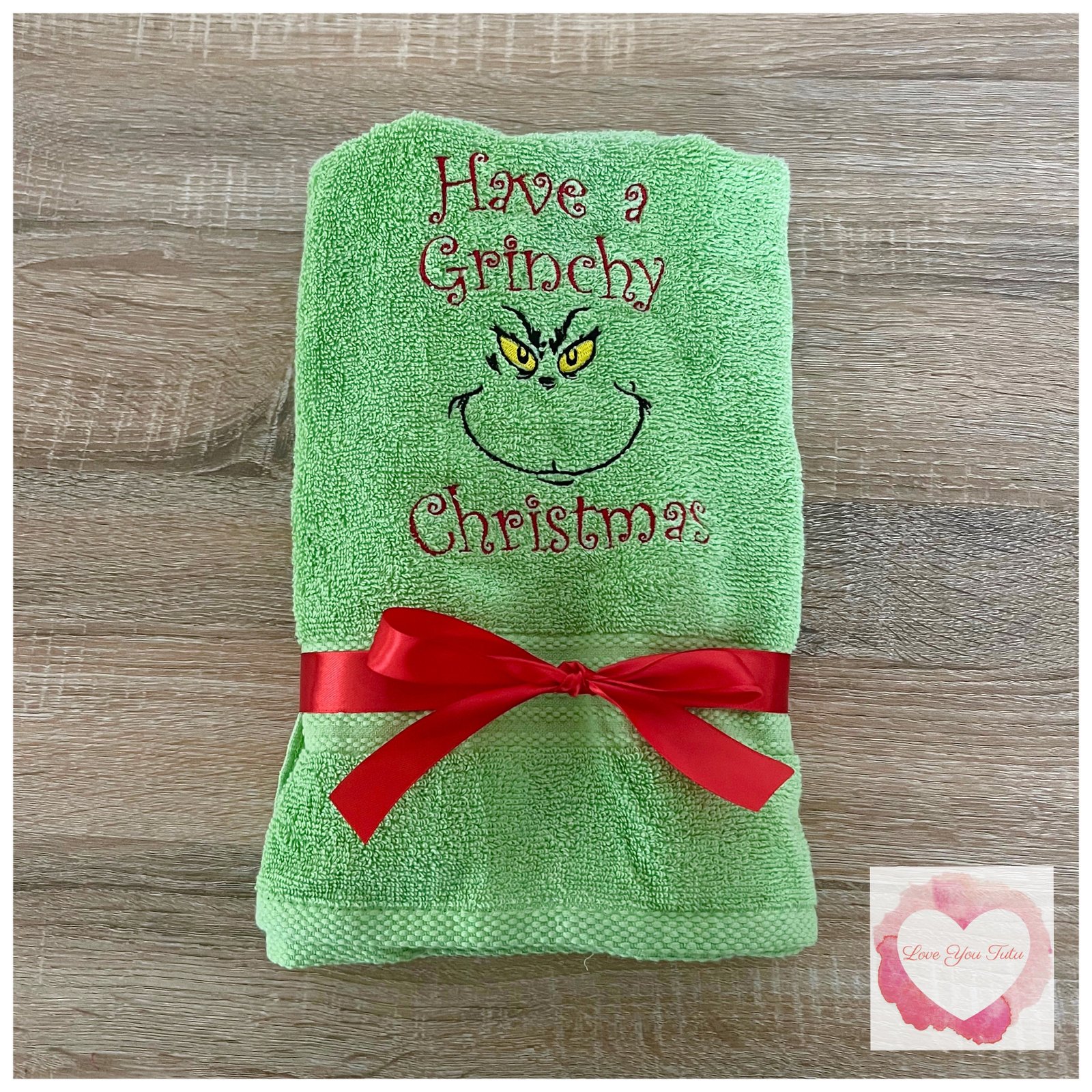 Grinchy Christmas embroidered towel