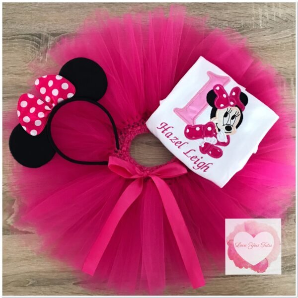 Embroidered Mouse-girl fuchsia tutu set