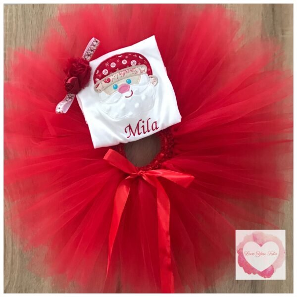 Embroidered personalized Santa face tutu set