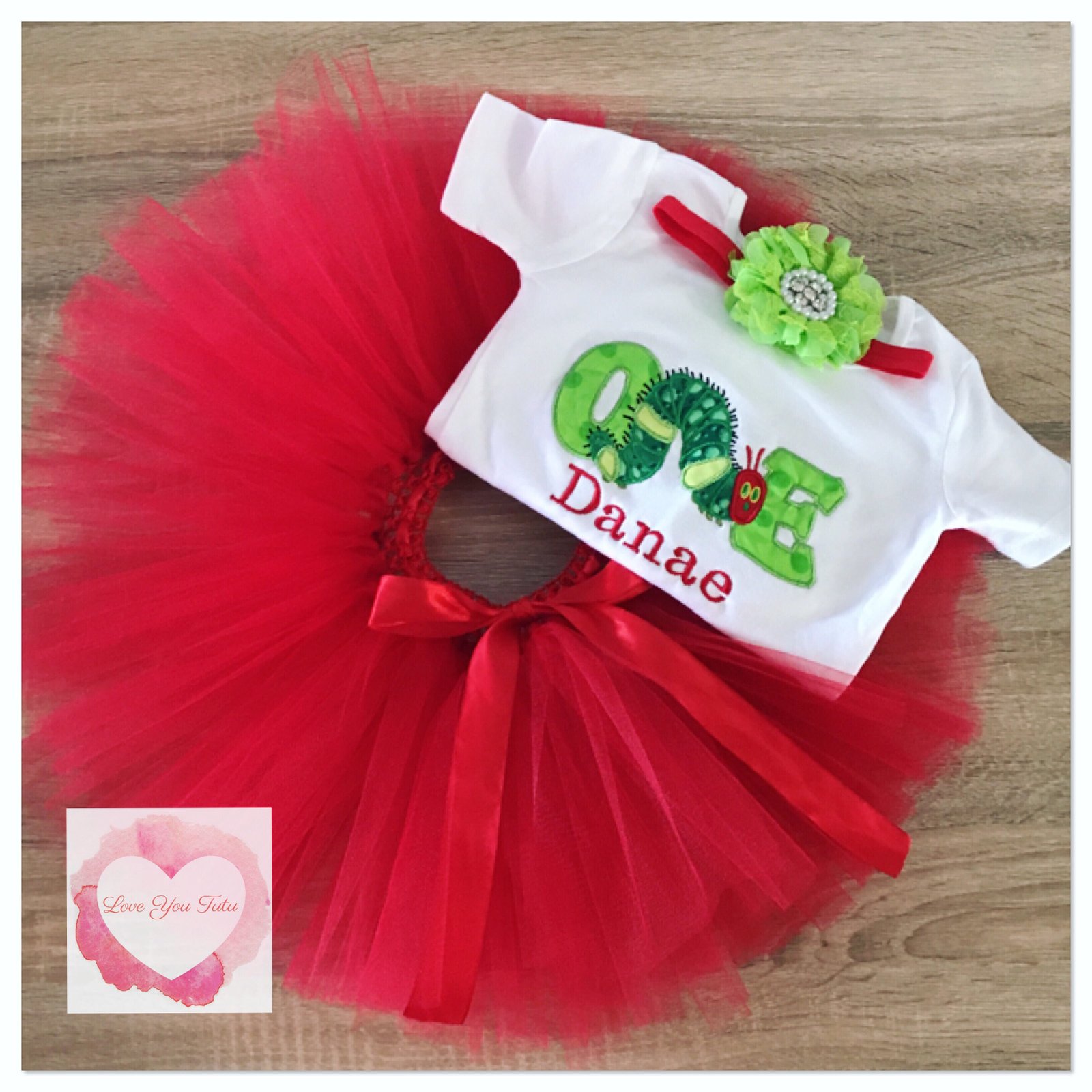 Embroidered caterpillar one tutu set