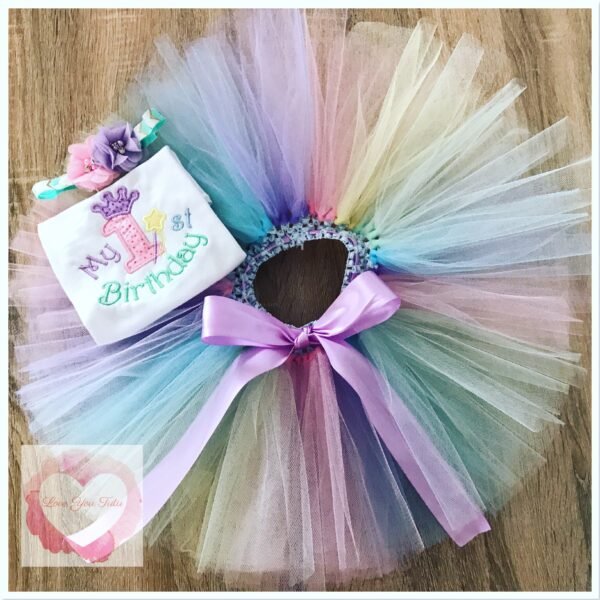 Embroidered pastel My first birthday tutu set