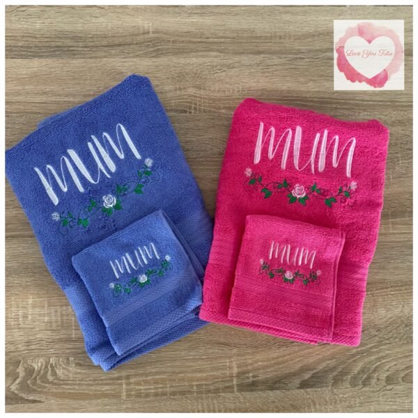 Embroidered personalised Mum towel set