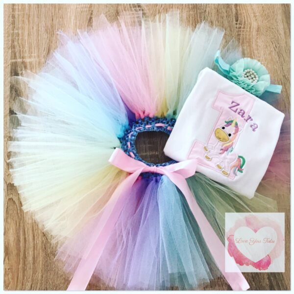 Embroidered pastel Unicorn numbered tutu set
