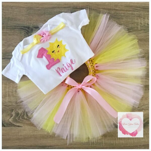 Embroidered sunshine 1st birthday tutu set