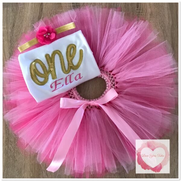 Embroidered one pinks tutu set
