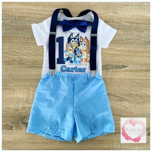Blue dog birthday shorts 3 piece set