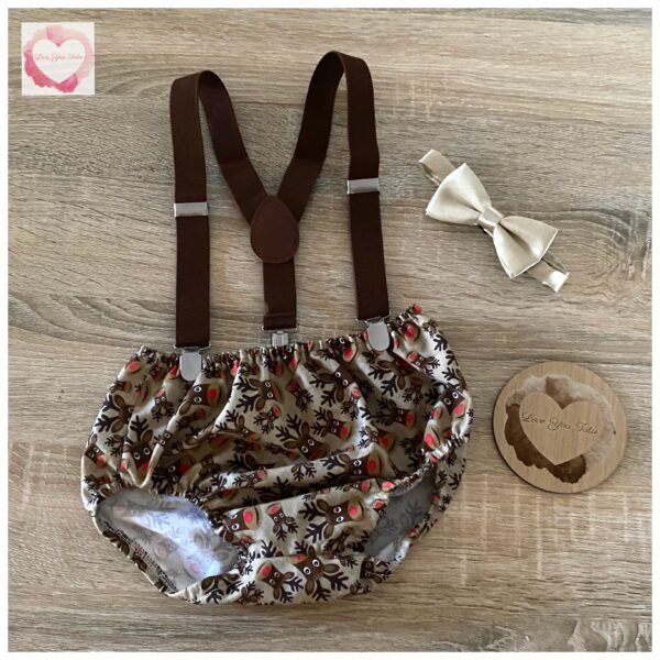 Reindeer Christmas suspender set size 1 -ready to ship