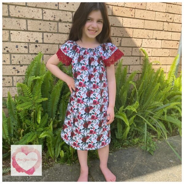 Floral Flutter Sleeve lace trim dress size 1-ready to ship - Image 3