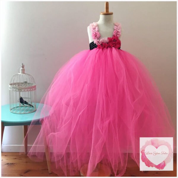 Shocking pink full length girls Tutu dress 1/4 bodice