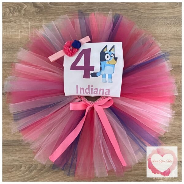 Blue dog printed personalised tutu set