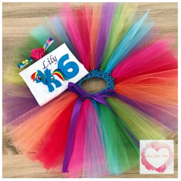 Embroidered Pony Rainbow tutu set