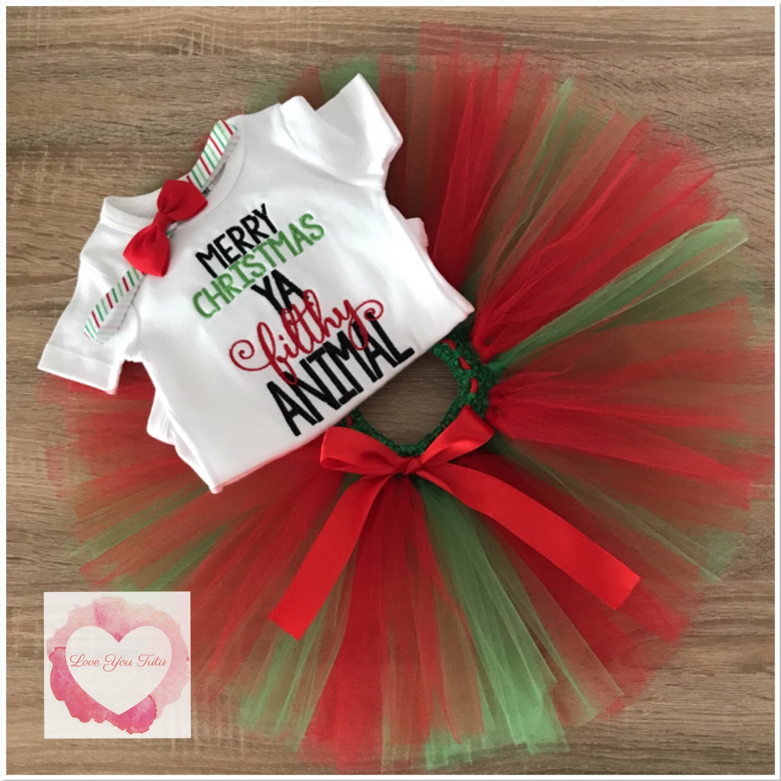 Embroidered Christmas animal tutu set