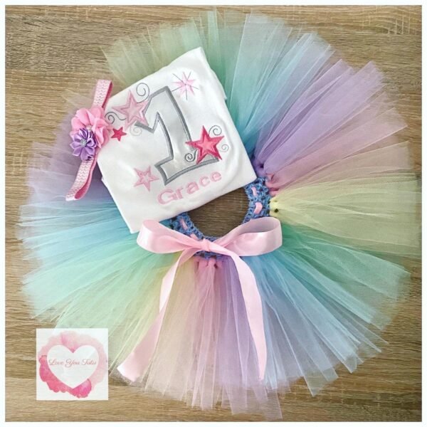 Embroidered pastel star tutu set