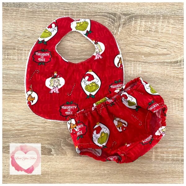 The Grinch bib & nappy cover set size 0 -ready to ship