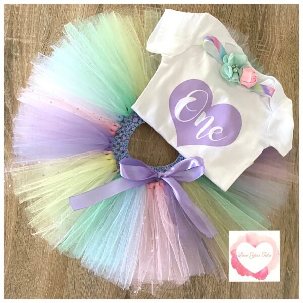 Pastel heart one 1st birthday tutu set