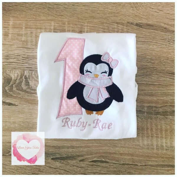 Embroidered Pink penguin design