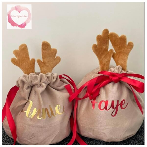 Personalised Velvet reindeer bags - Image 2