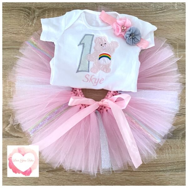Embroidered pastel bear tutu set