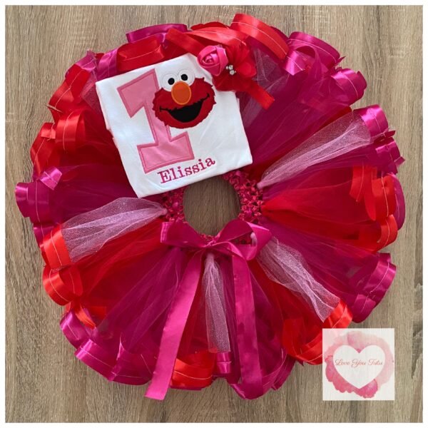 Embroidered Ribbon trimmed Elmo tutu set