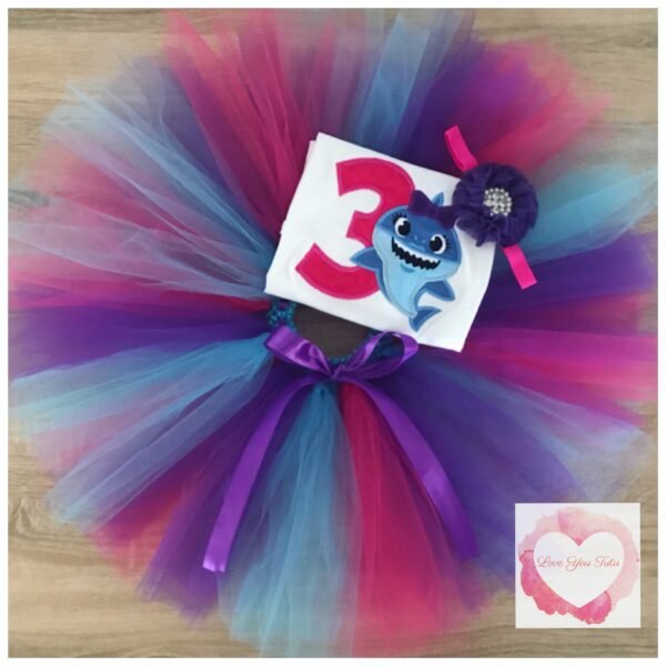 Embroidered shark tutu set