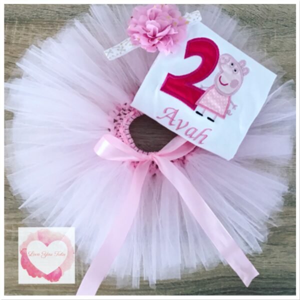 Embroidered pig pink tutu set