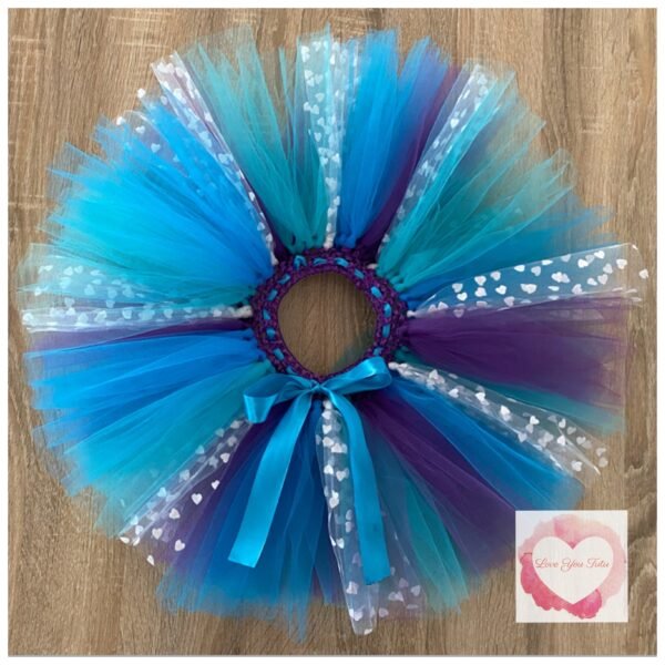 Turquoise, purple, teal & heart short Tutu skirt