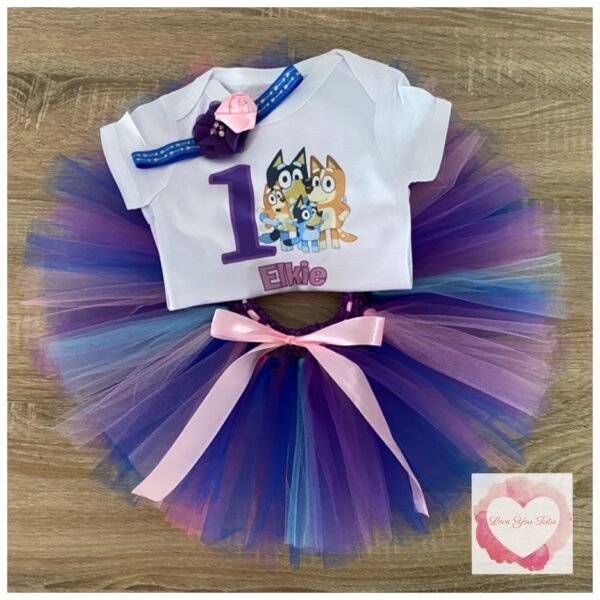 Blue dog printed personalised tutu set