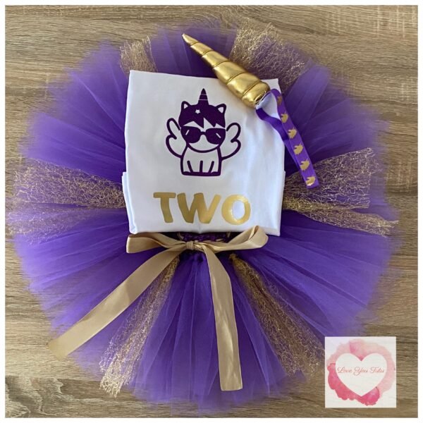 Unicorn 2nd birthday tutu set size 2- ready to ship