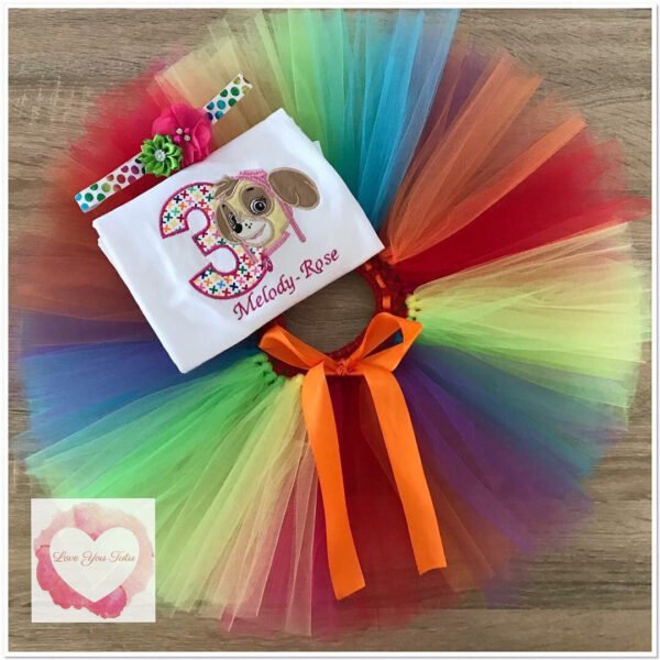 Embroidered rainbow Skye paw patrol tutu set