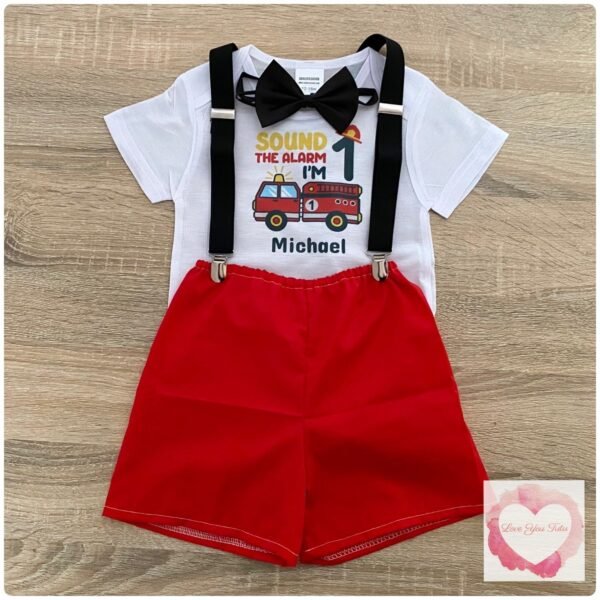 Fire truck Birthday shorts 3 piece set