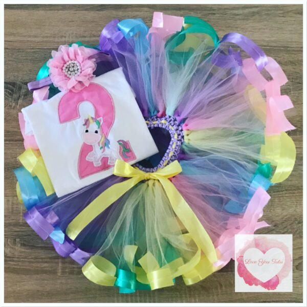 Embroidered Ribbon trimmed unicorn set tutu set