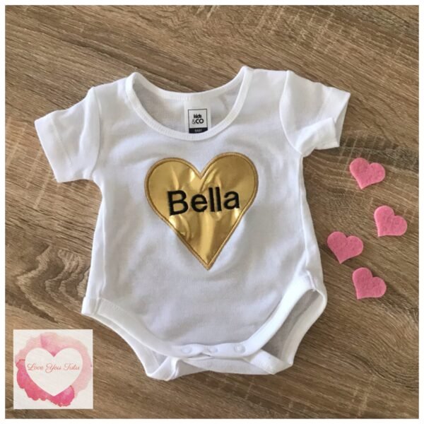 Embroidered gold heart design