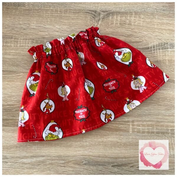 The Grinch red ornaments Christmas paperbag skirt size 5-6 -ready to ship