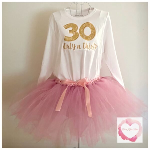Adult dusty pink embroidered birthday tutu set