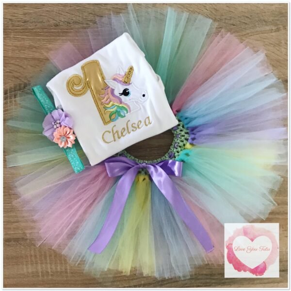 Embroidered pastel Unicorn head tutu set