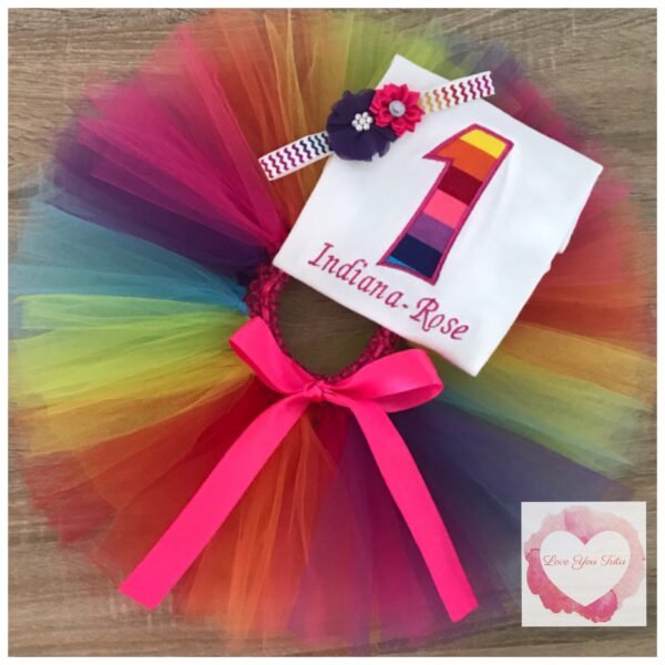 Embroidered Rainbow numbered tutu set