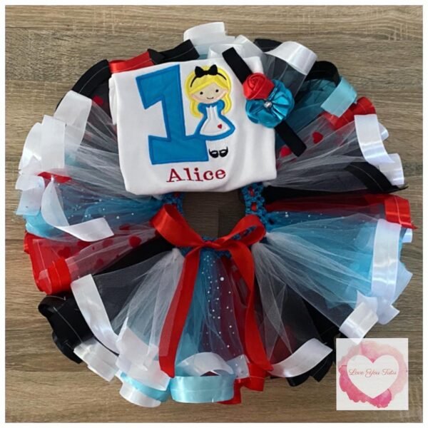 Embroidered wonderland ribbon trimmed set tutu set