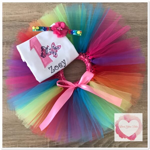 Embroidered Rainbow butterfly tutu set