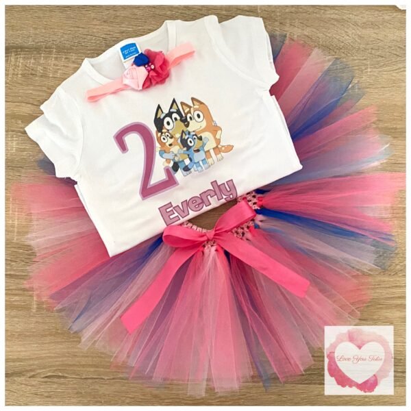 Blue dog printed personalised tutu set