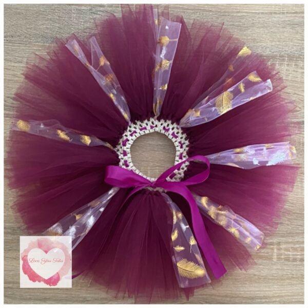 Plum & metallic leaf short tutu 1-5 years -ready to ship