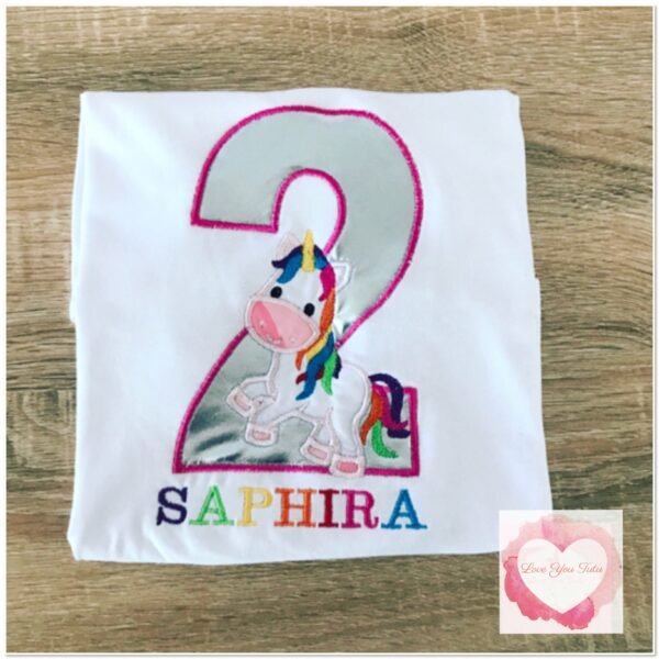 Embroidered rainbow unicorn design