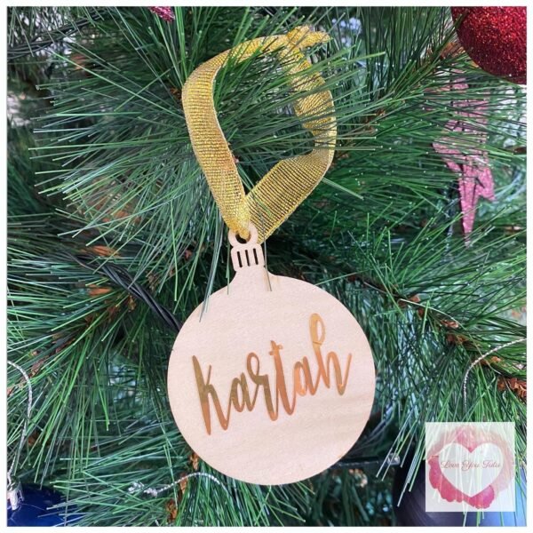 Personalised timber Christmas ball tree decoration