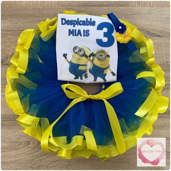 Yellow Mins printed ribbon trimmed tutu set