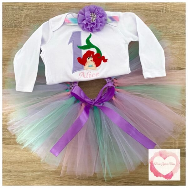 Embroidered pastel mermaid numbered tutu set